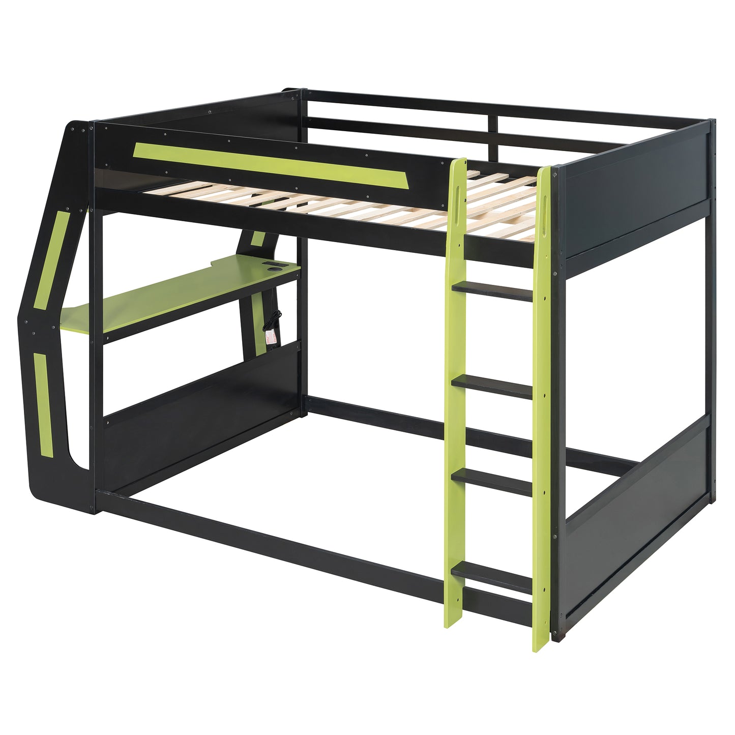 Mirightone™ Gaming Bunk Bed with Desk and Storage Shelf, LED Lights, USB Charging for Boys Gamer Adults