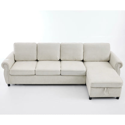 Beigesectionalsleepersofaconvertedintoapull-outbedonwhitebackground
