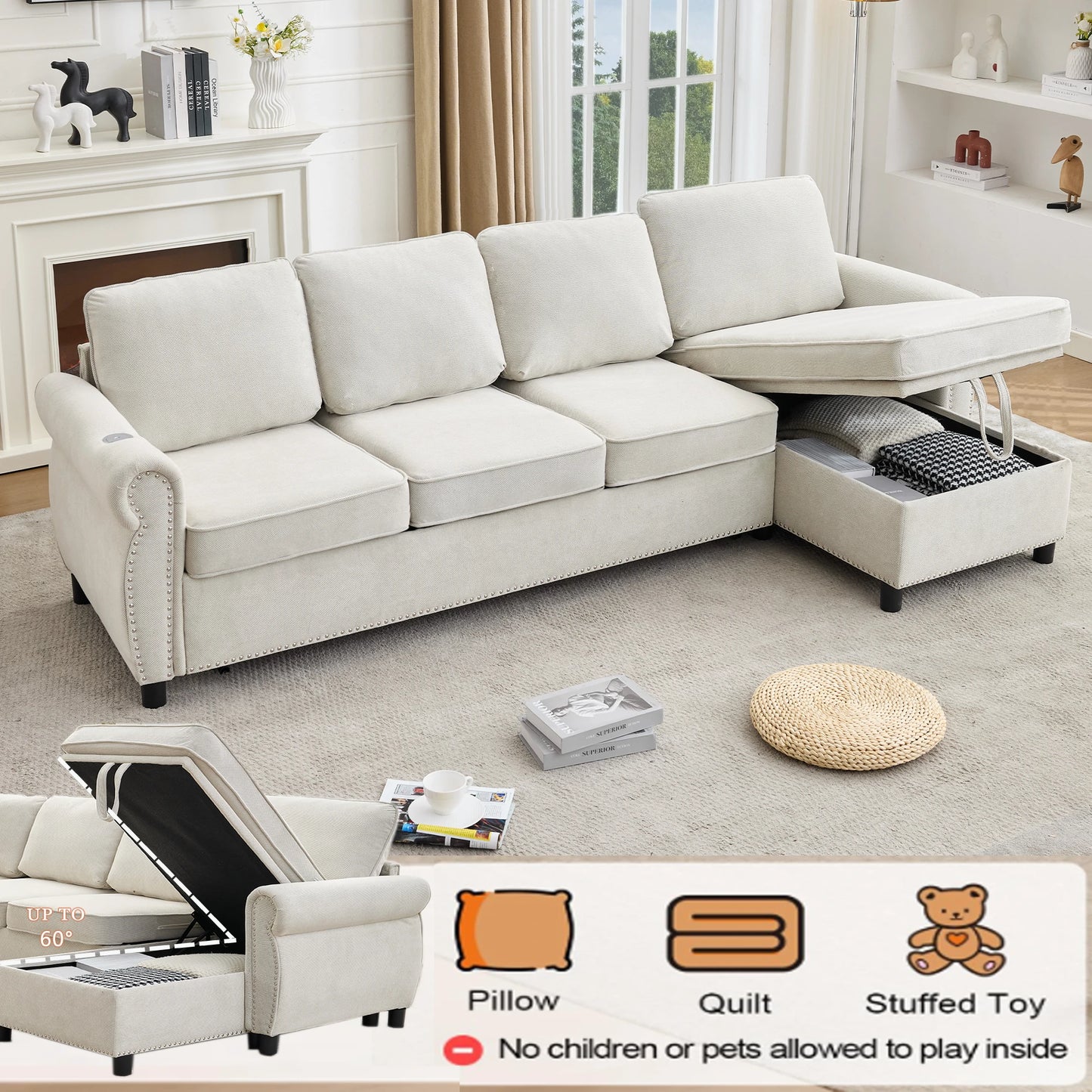 Beigesectionalsofawithlift-upstoragechaiseforpillows_quilts_andsoftitems