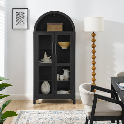 Blackarchedglassdisplaycabinetinbrightdiningroom_pairedwithwoodenbeadfloorlampandmoderndiningfurniture_d4d82a09-8673-4425-8e79-2c6995904aa7
