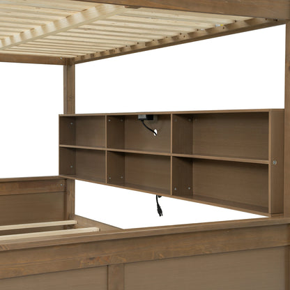 Mirightone™ Full XL over Queen Bunk Bed with Storage Cabinets and USB Ports