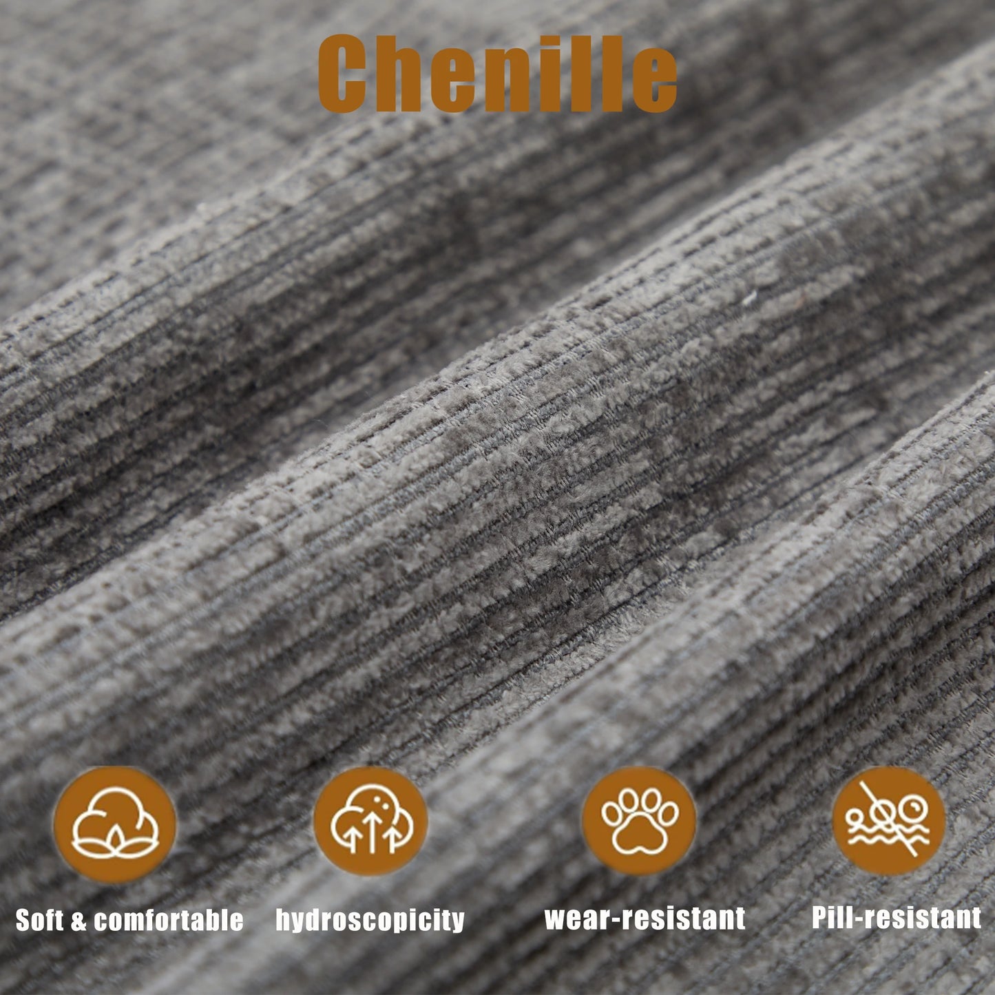 Close-upofgraychenilleupholsteryfabricformodularsectionalsofa