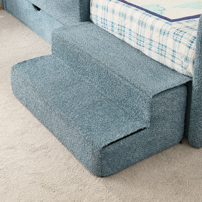 Close-upofthecushionedstepstooldesignedforsafeandeasyaccess.Roundededgesandsoftfabricensurechild-friendlyuse.