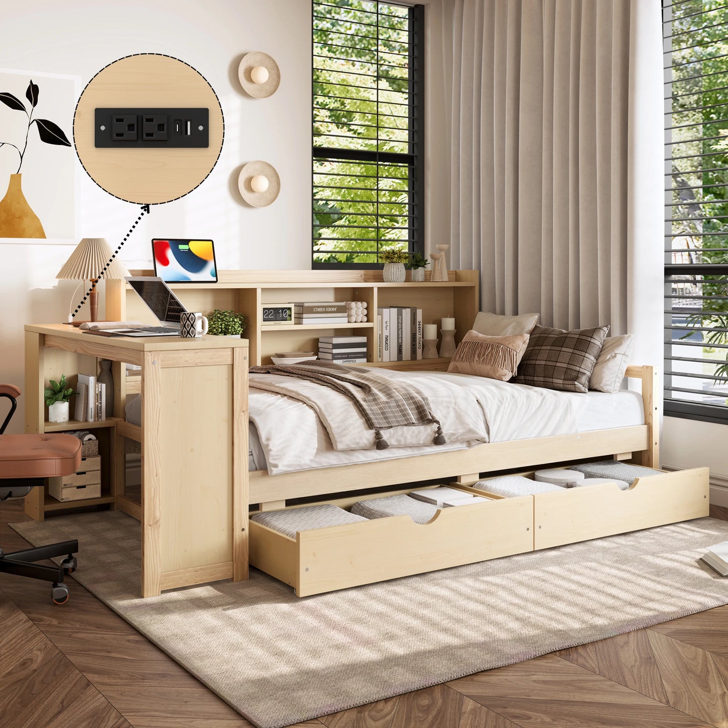 Daybedwithbuilt-inchargingstationandUSBportsclose-updetail