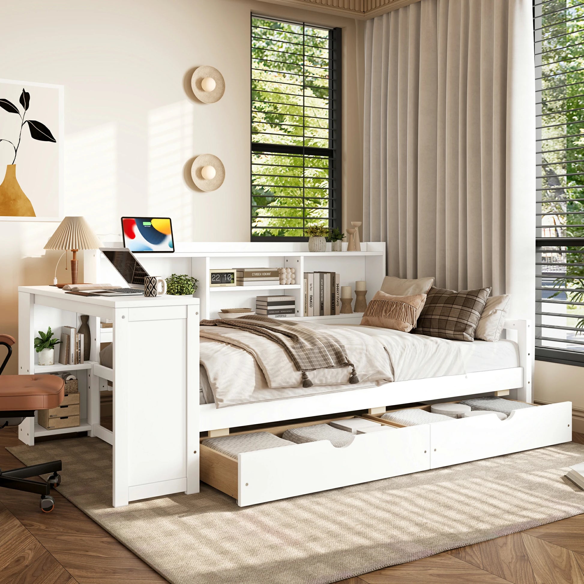 Daybedwithintegrateddeskandshelvingworkspacesideview