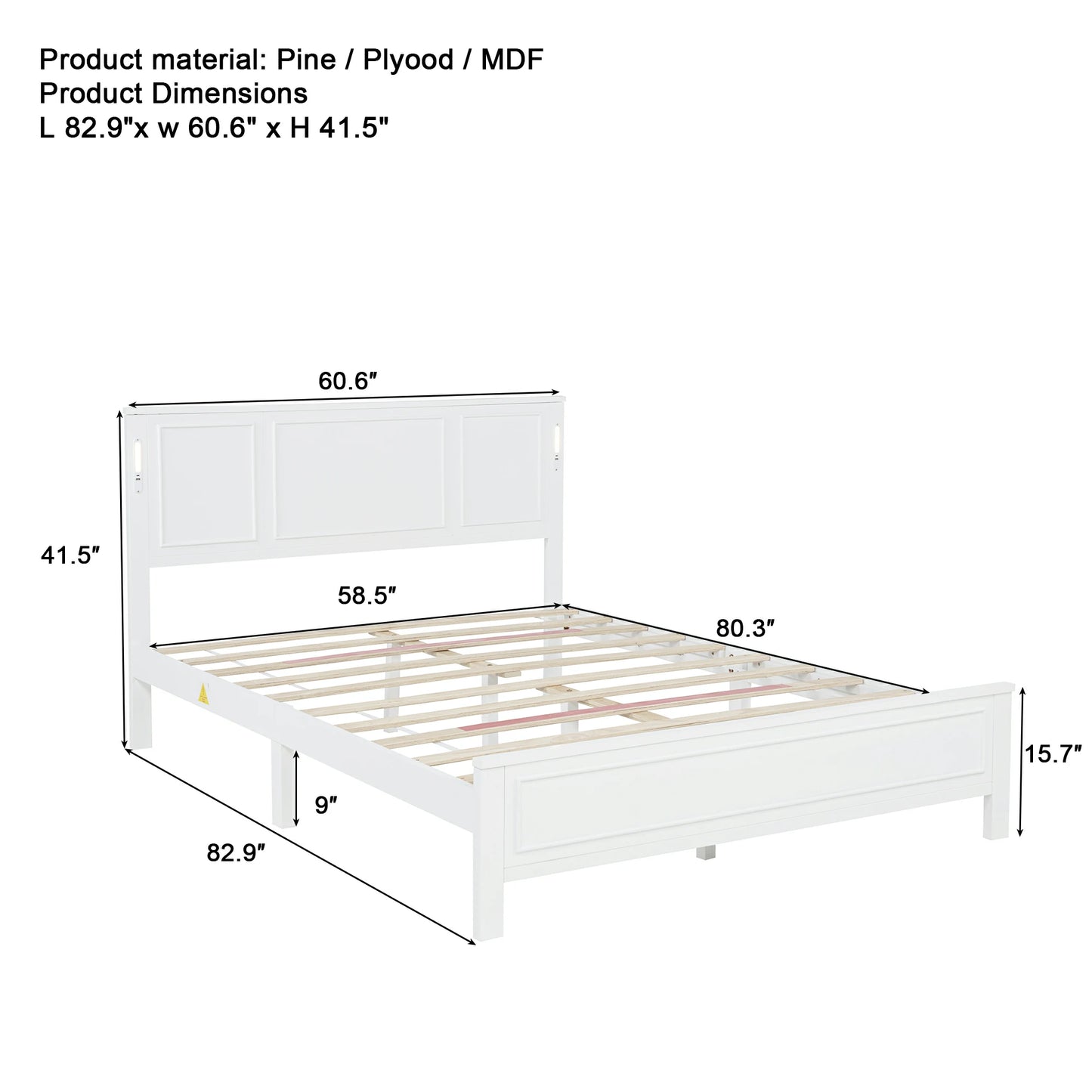Mirightone™ Queen Size Bed with LED Lights and USB Charging Station