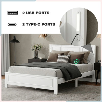 Mirightone™ Queen Size Bed with LED Lights and USB Charging Station