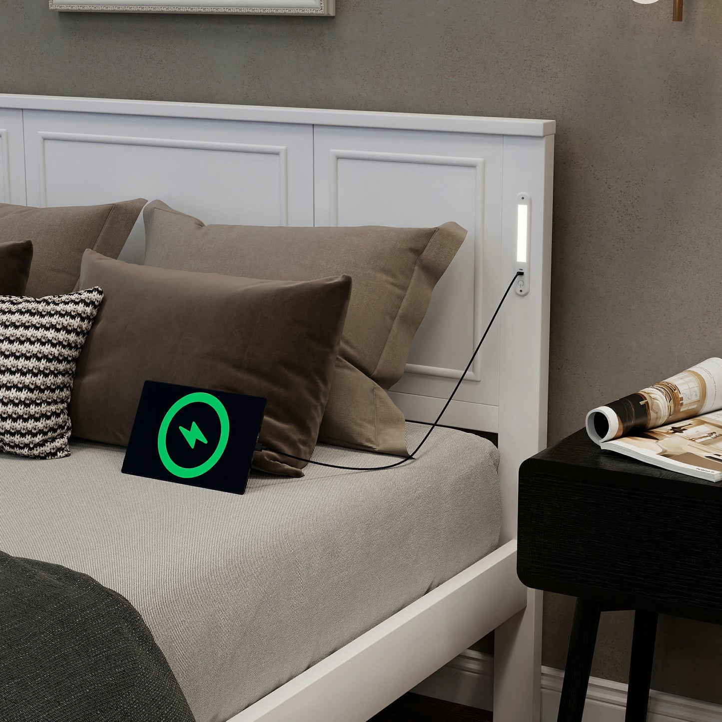 Mirightone™ Queen Size Bed with LED Lights and USB Charging Station