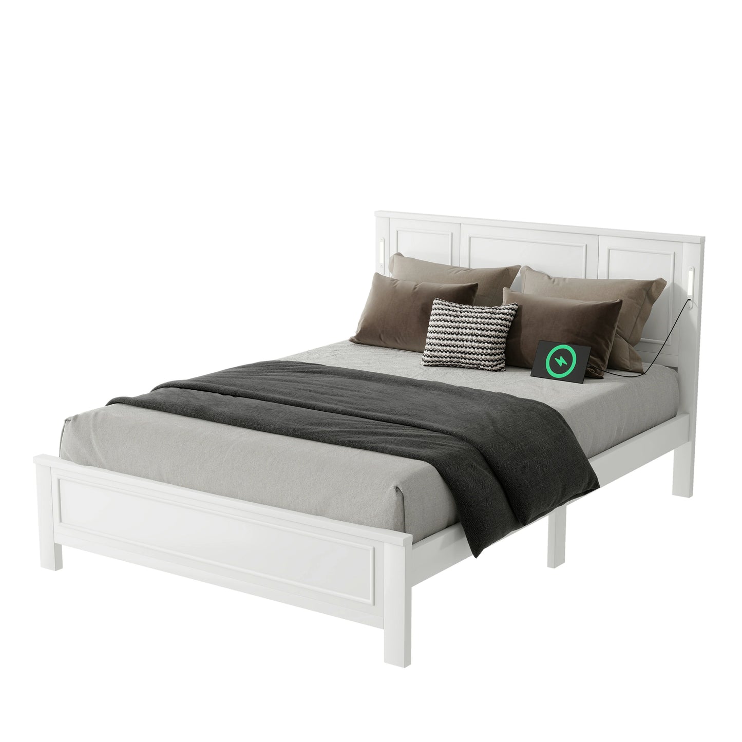 Mirightone™ Queen Size Bed with LED Lights and USB Charging Station