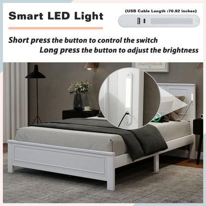 Mirightone™ Queen Size Bed with LED Lights and USB Charging Station