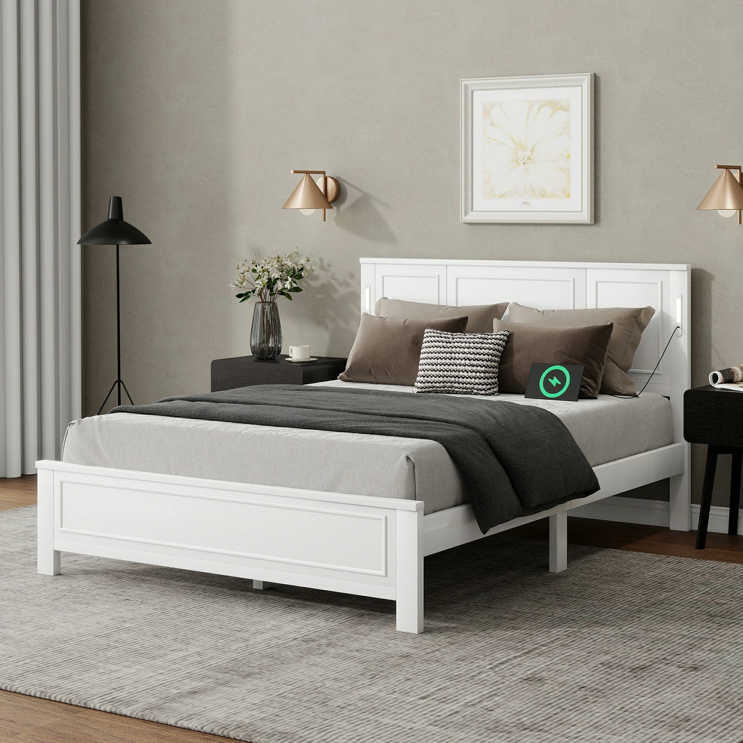 Mirightone™ Queen Size Bed with LED Lights and USB Charging Station