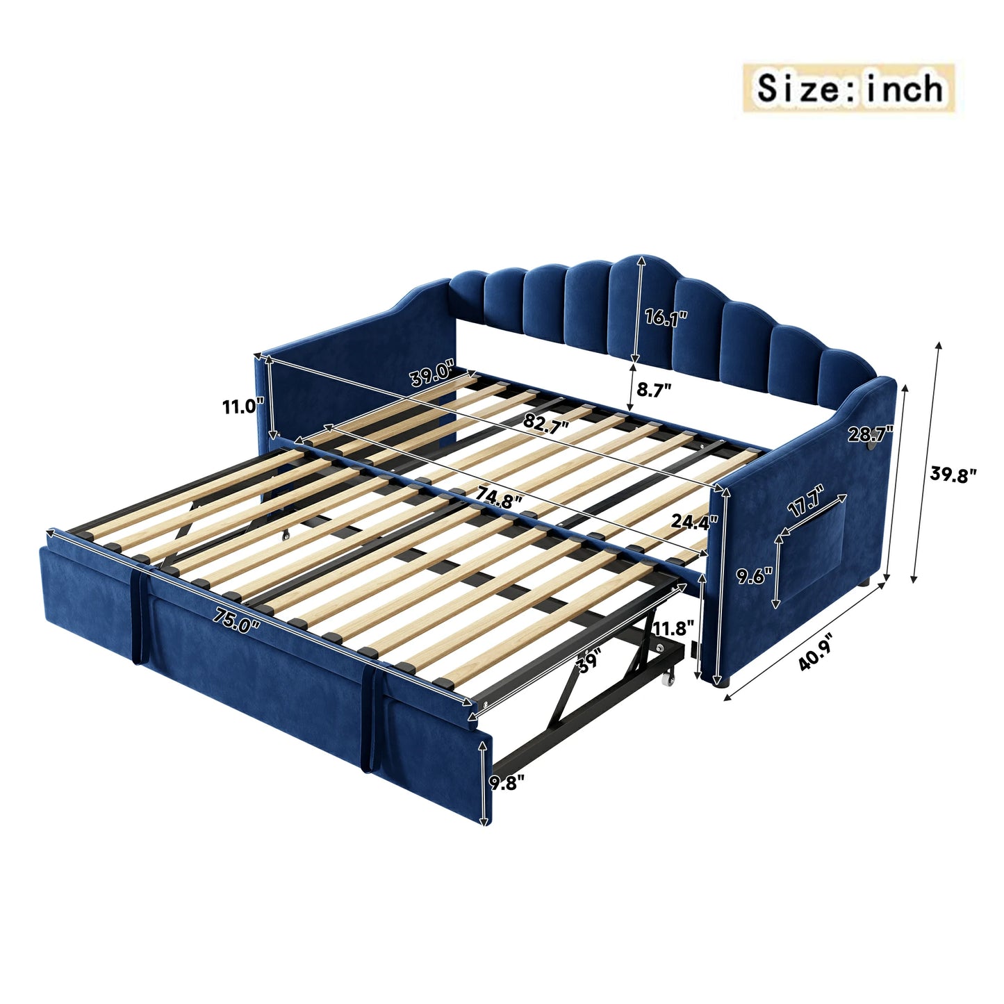 Mirightone™ Upholstered Twin Size Daybed with USB & Type-C Charging and Trundle
