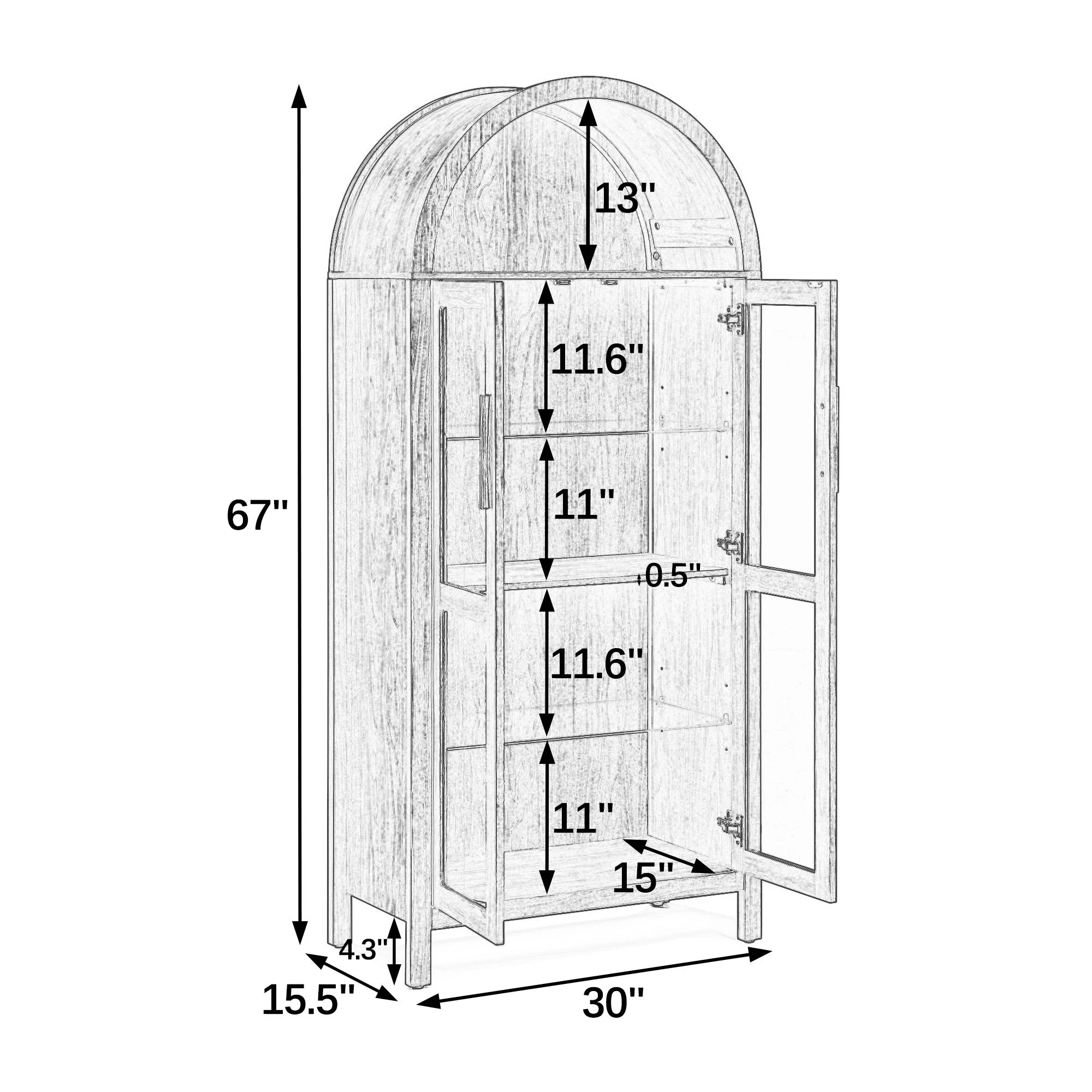 Dimensiondiagramofblackarchedglasscabinet_detailedsizemeasurementsformodernhomestoragefurniture_796f6f8e-1774-403b-b81d-cd3ce752f0b0