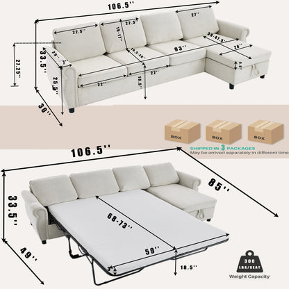 Dimensionsofbeigesectionalsleepersofawithpull-outbed_chaiselounge_andweightcapacityinformation