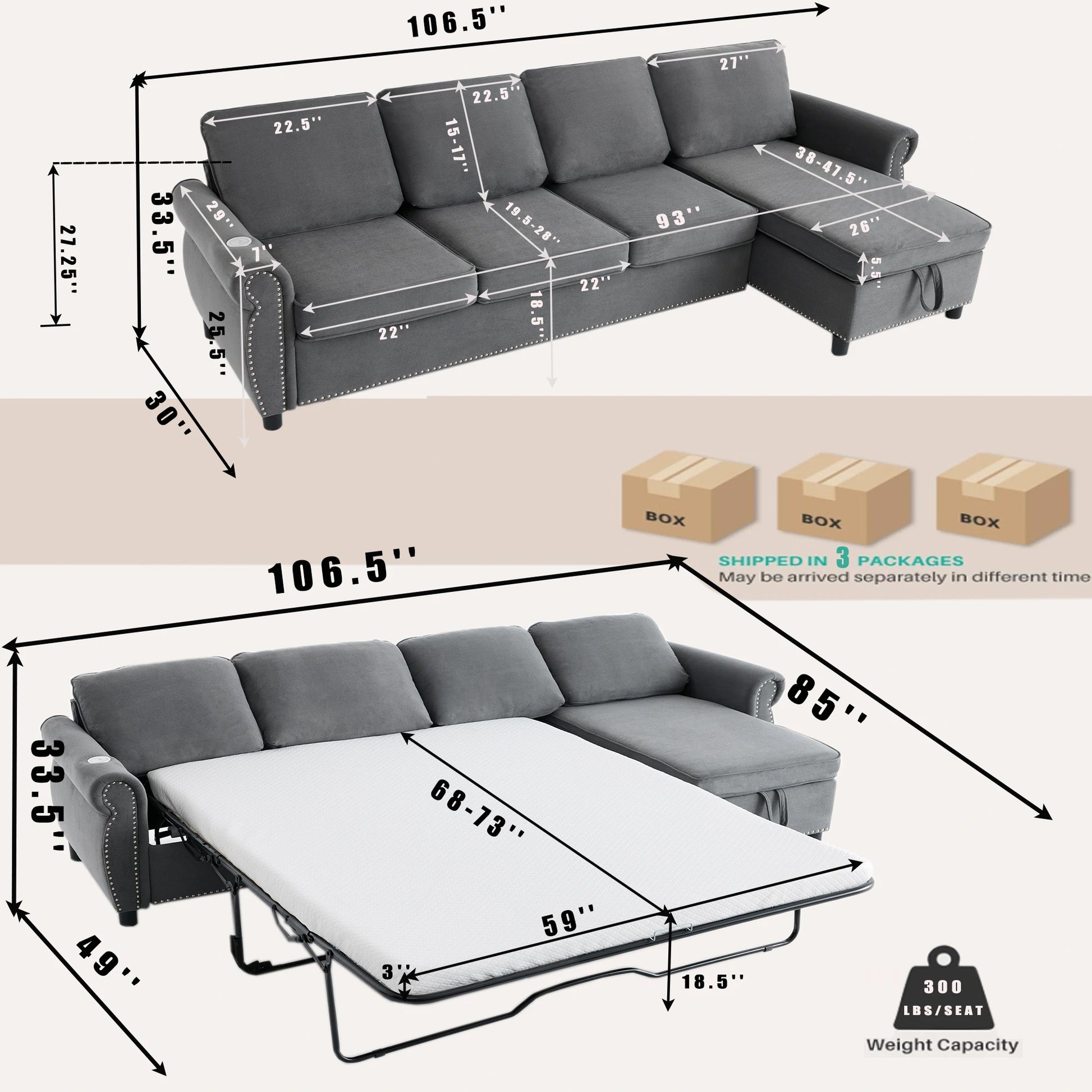 Dimensionsofgraysectionalsleepersofawithpull-outbed_chaiselounge_andweightcapacityinformation