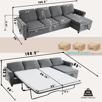 Dimensionsofgraysectionalsleepersofawithpull-outbed_chaiselounge_andweightcapacityinformation