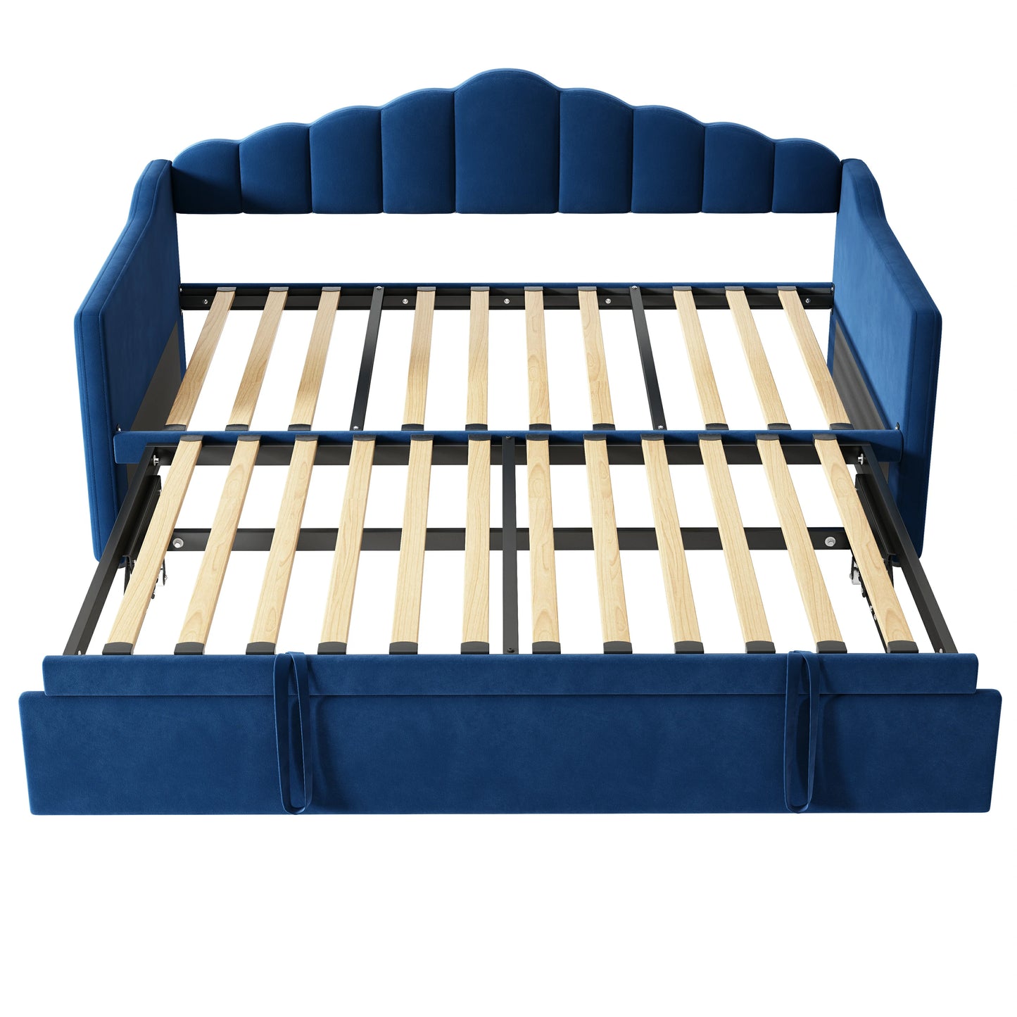Durabledaybedframewithreinforcedslatsandsmoothpull-outtrundledesignforeverydayuseandstability.