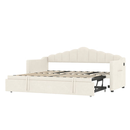 Easypull-outtrundlebedwithadjustableheightforseamlesssleepingsurfaceorseparatetwinbeduse.
