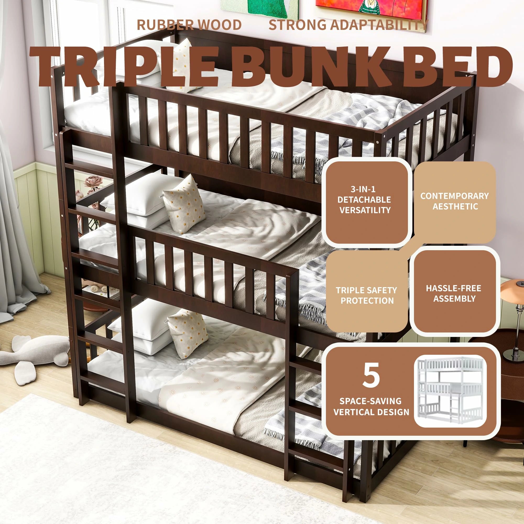 Espressotriplebunkbedwithladdersandfeaturehighlights