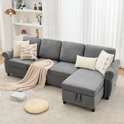 Graysectionalsofawithstoragechaise_rolledarms_anddecorativepillowsinabrightmodernlivingroom
