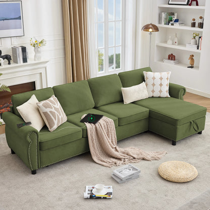 GreensectionalsofawithUSBcharging_wirelesscharging_andstoragechaiseinamodernlivingroom
