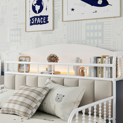KidsbedwithLEDlightheadboardandstorageshelf_cozyandfunctionalbedroomdesign