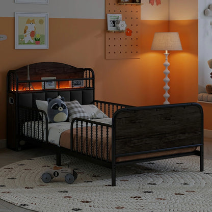 KidsbedwithwarmLEDheadboardlightingforcozynighttimeambiance