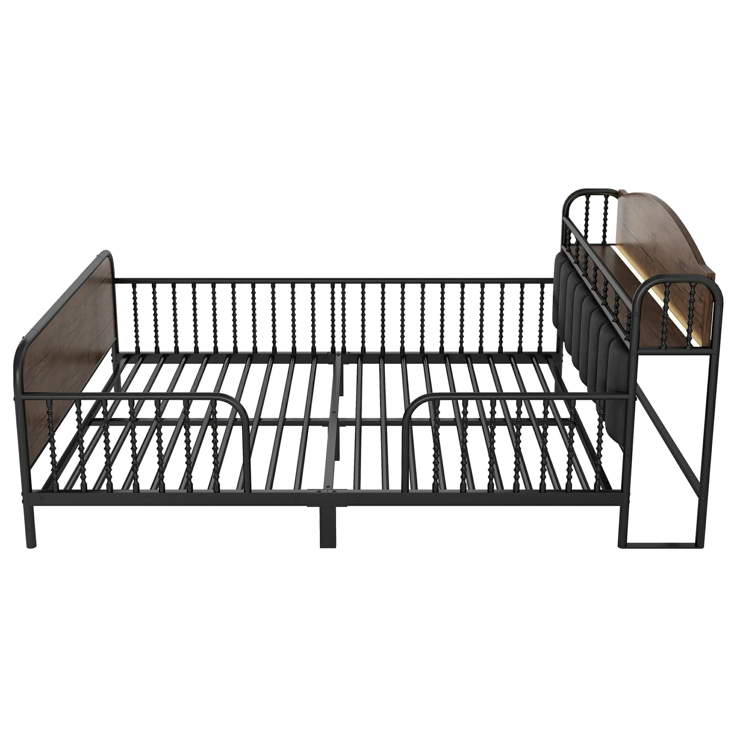 Kidstwinbedmetalslatsupportsystemwithsturdyframeandfullguardrailsfordurability