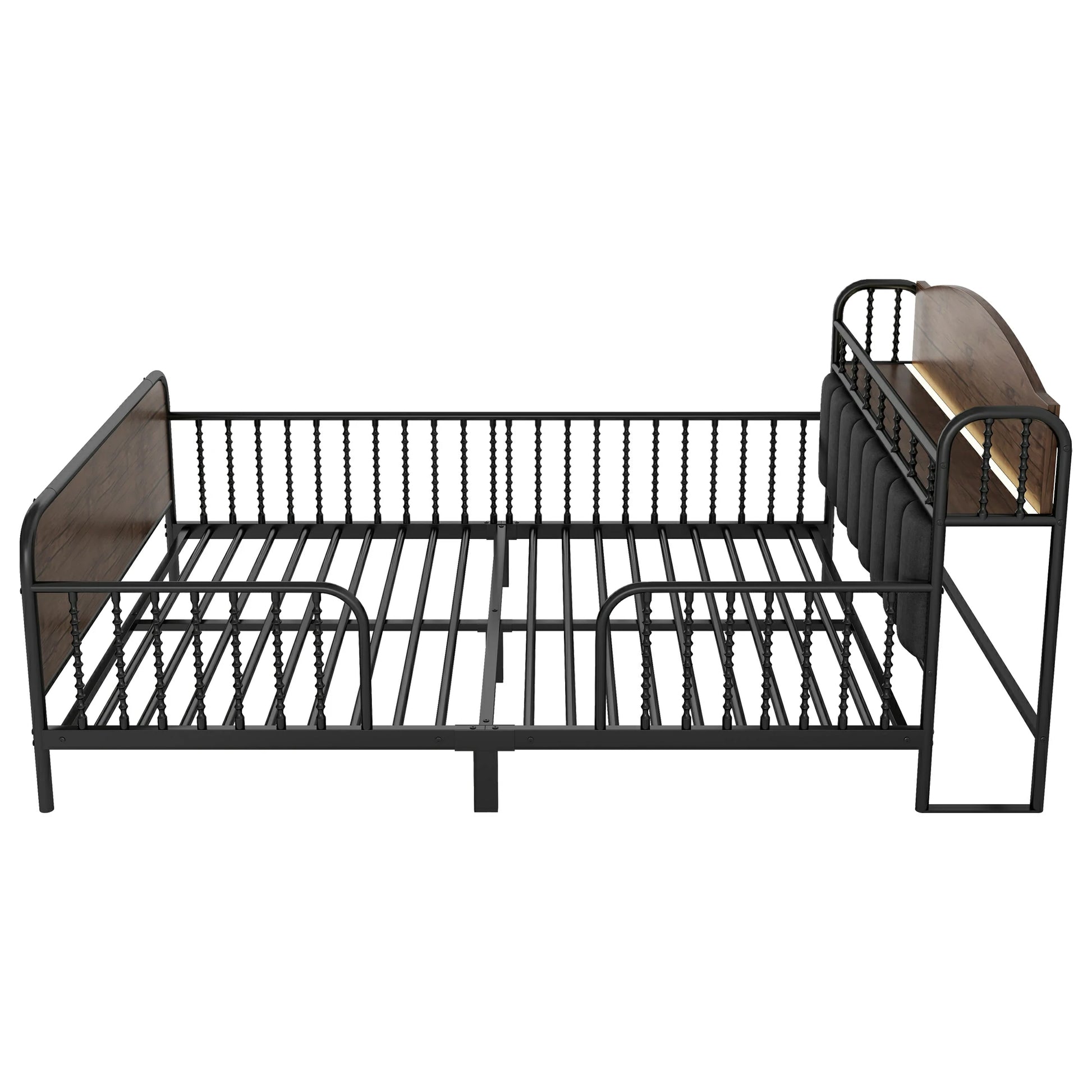 Kidstwinbedmetalslatsupportsystemwithsturdyframeandfullguardrailsfordurability
