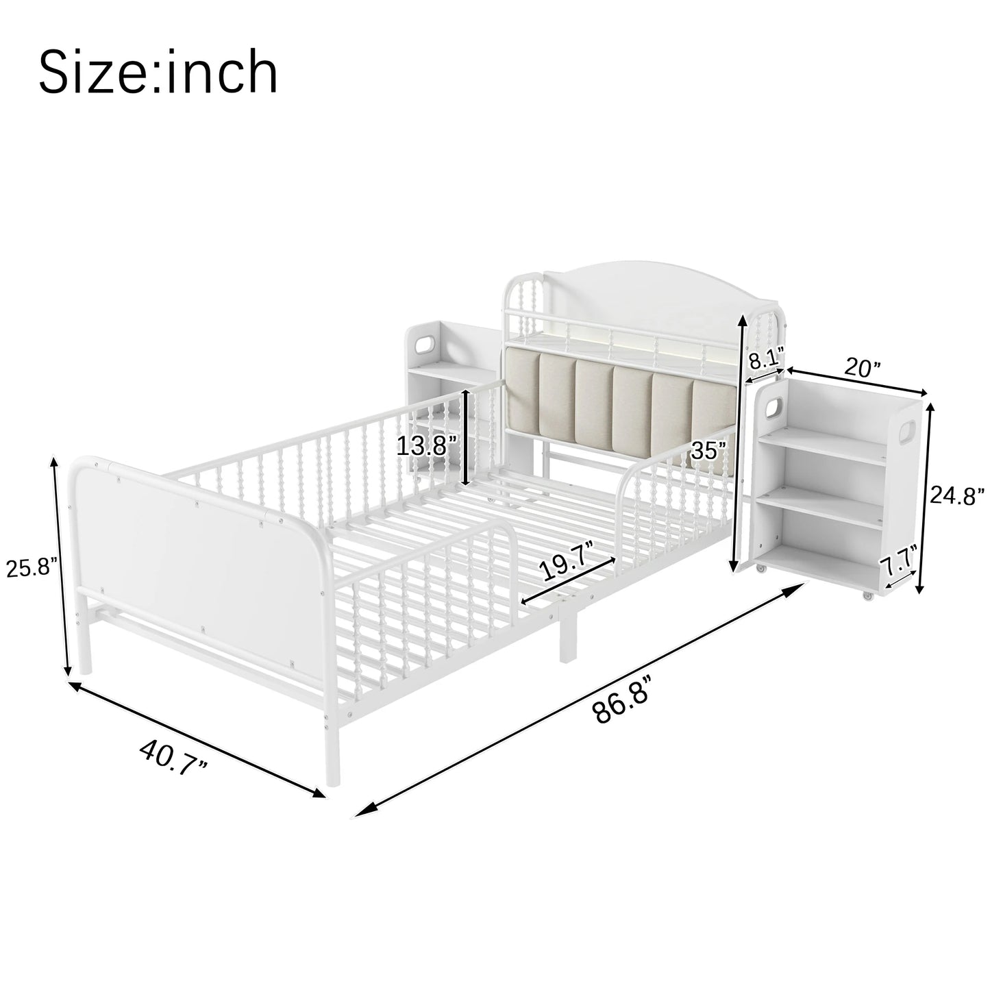 Kidstwinbedwithstoragecabinetdimensions_metalframewithguardrailsandshelfunitdesign