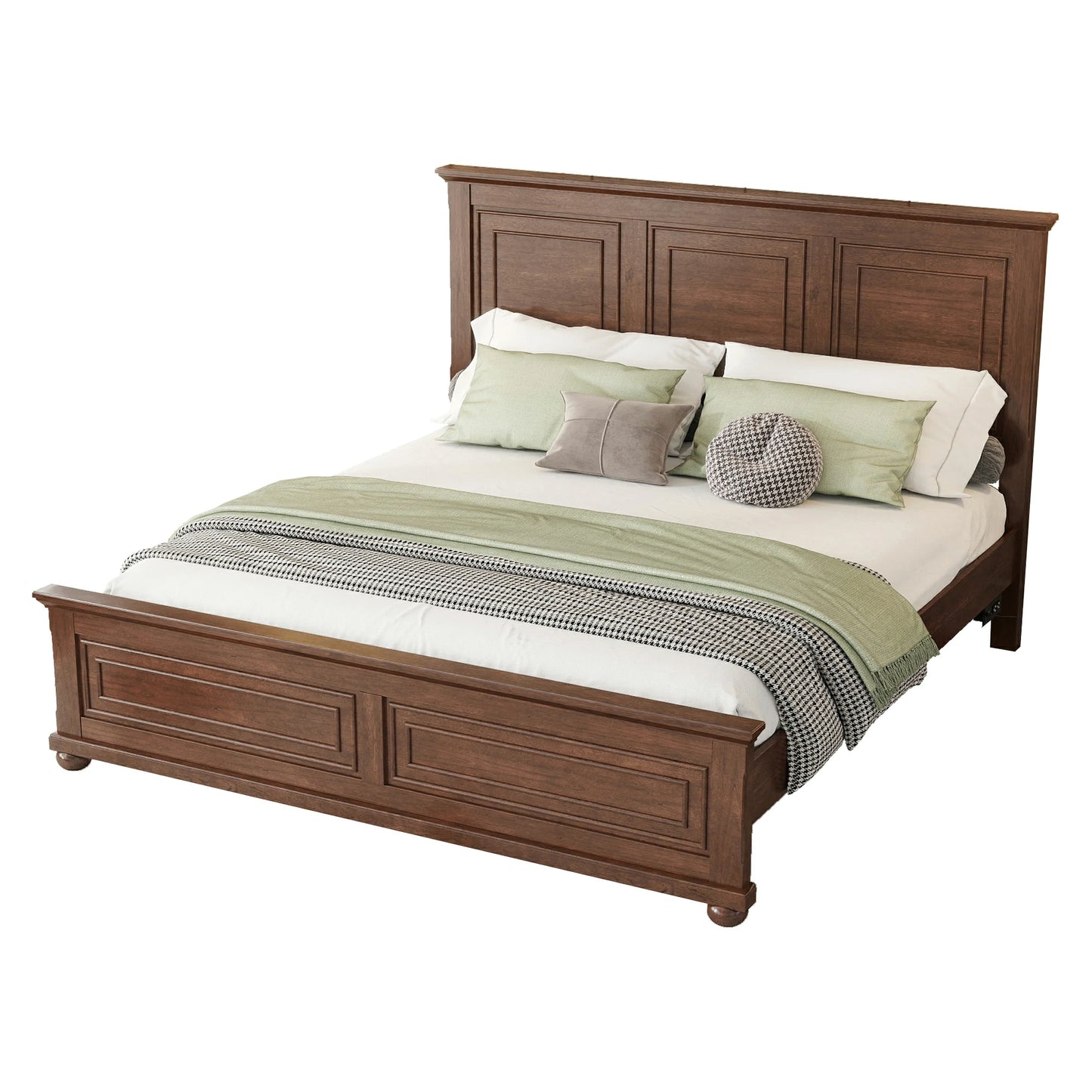 King_Size_Solid_Wood_Platform_Bed_Frame_Walnut_Classic_Panel_Headboard_Bedroom_Furniture