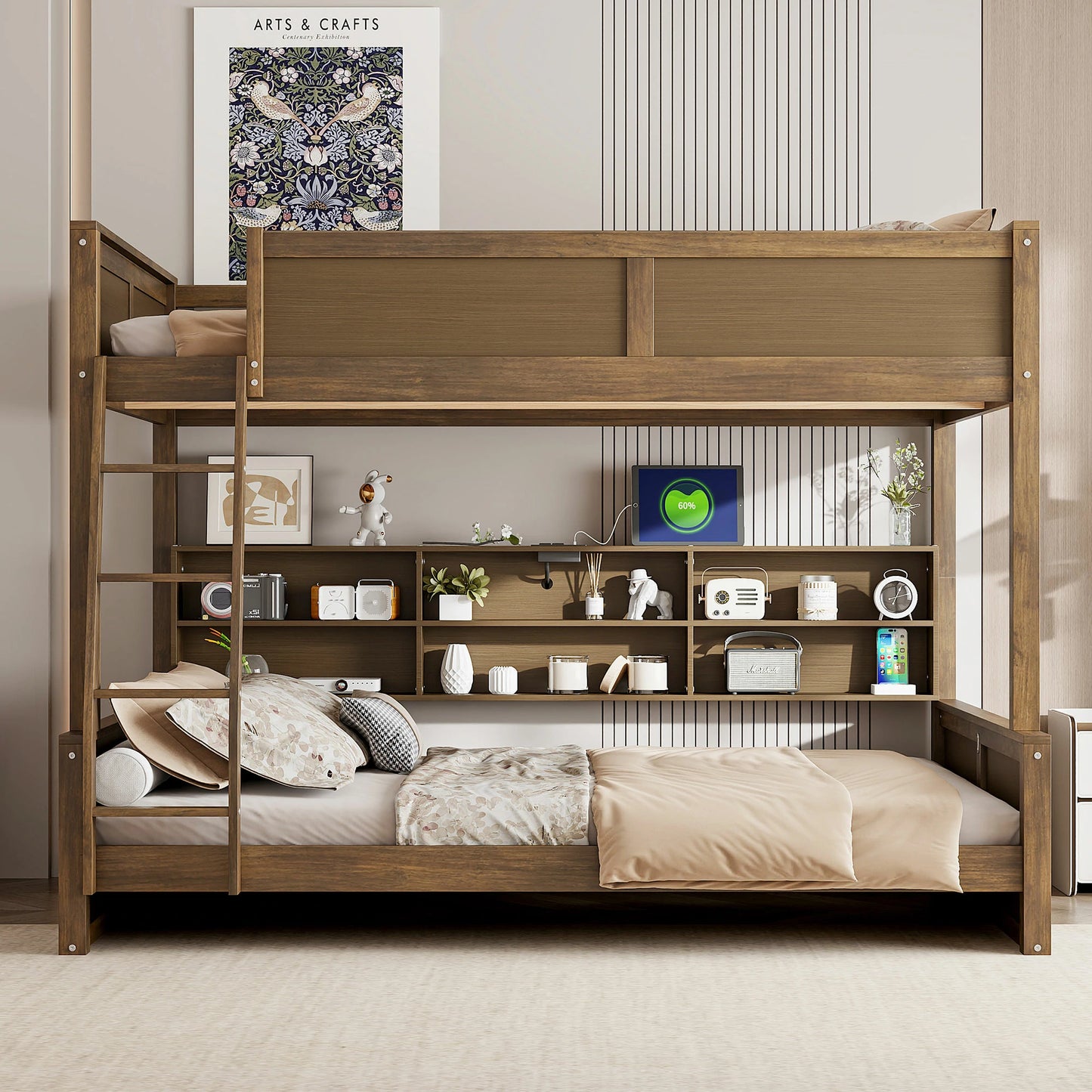 Mirightone™ Full XL over Queen Bunk Bed with Storage Cabinets and USB Ports
