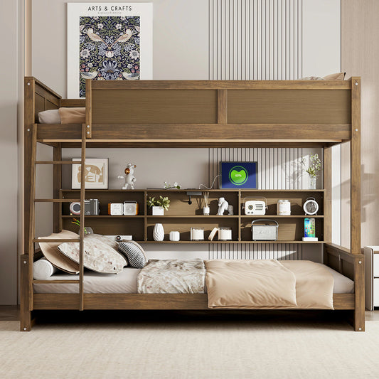 Mirightone™ Full XL over Queen Bunk Bed with Storage Cabinets and USB Ports