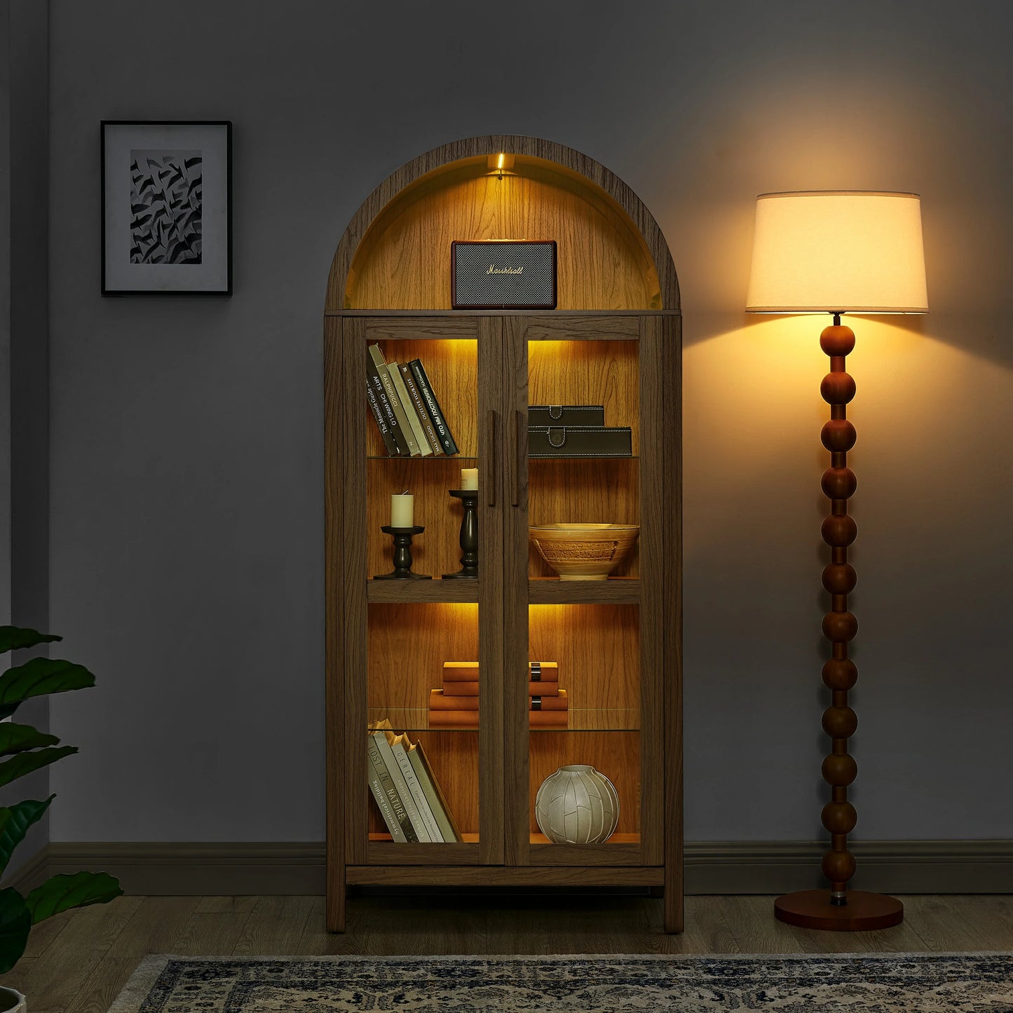 LEDLightedWoodenDisplayCabinetwithGlassDoors