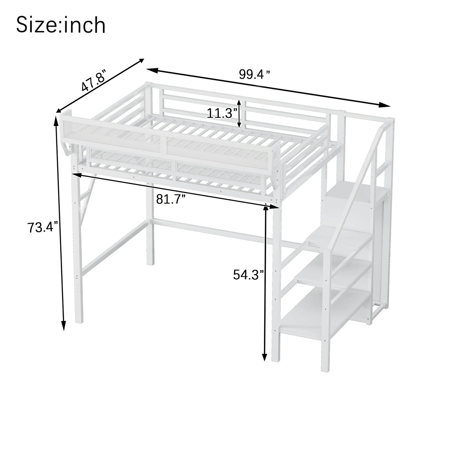 Loftbeddimensionswithstoragestairs_metalloftbedsizeillustration