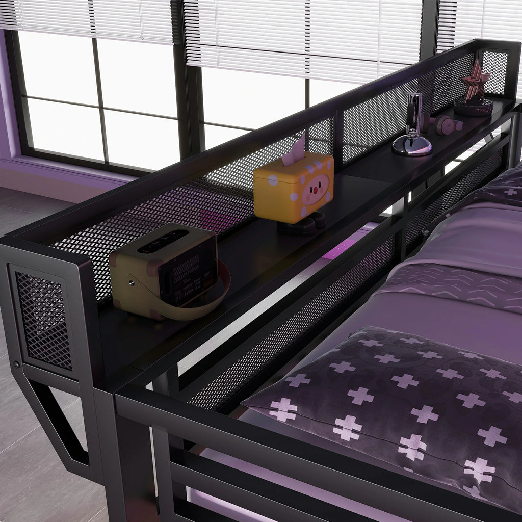 Loftbedwithupperguardrailstorageshelf_convenientspaceforbooks_decor_anddailyessentials.