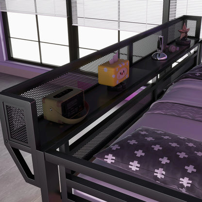 Loftbedwithupperguardrailstorageshelf_convenientspaceforbooks_decor_anddailyessentials.