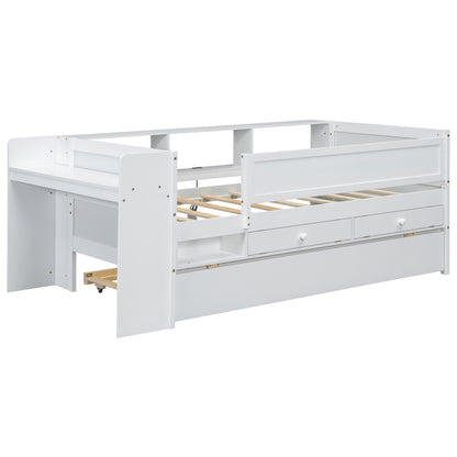 Mirightone_TwinSizeDaybedwithTrundleStudyDeskandStorageShelves_DaybedswithBookshelfHeadboard_USBPortandDrawersforKidsBoysGirls