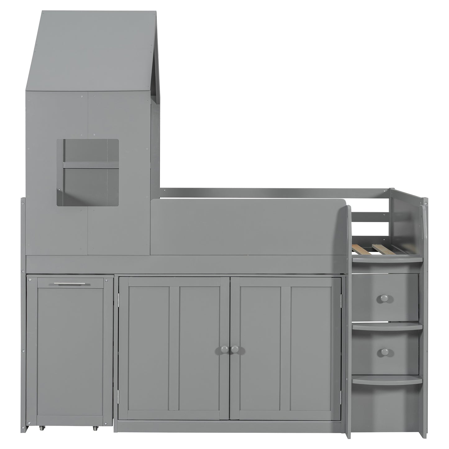 Mirightone™ Twin Size Low Loft Bed with Desk and Storage Cabinets White