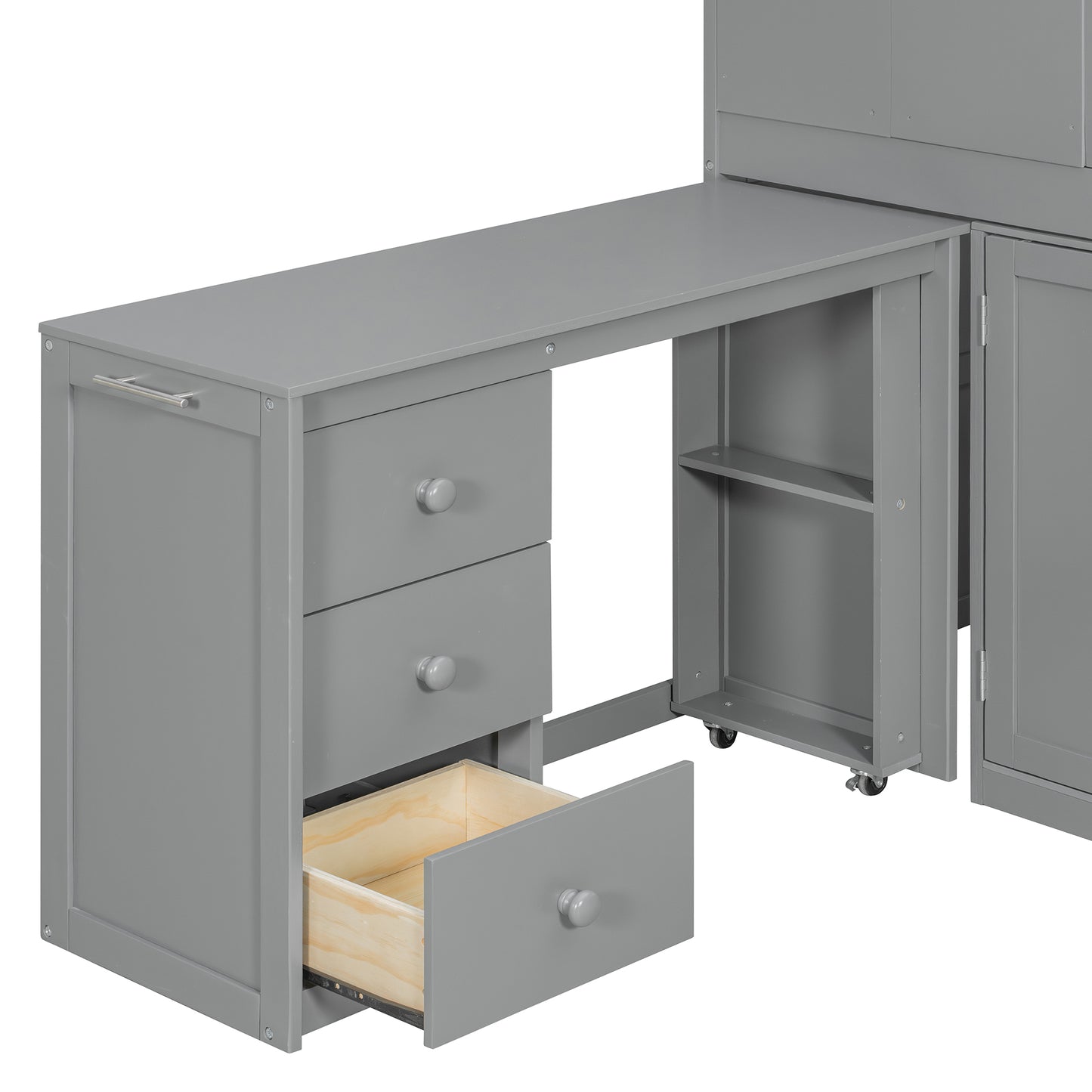 Mirightone™ Twin Size Low Loft Bed with Desk and Storage Cabinets White