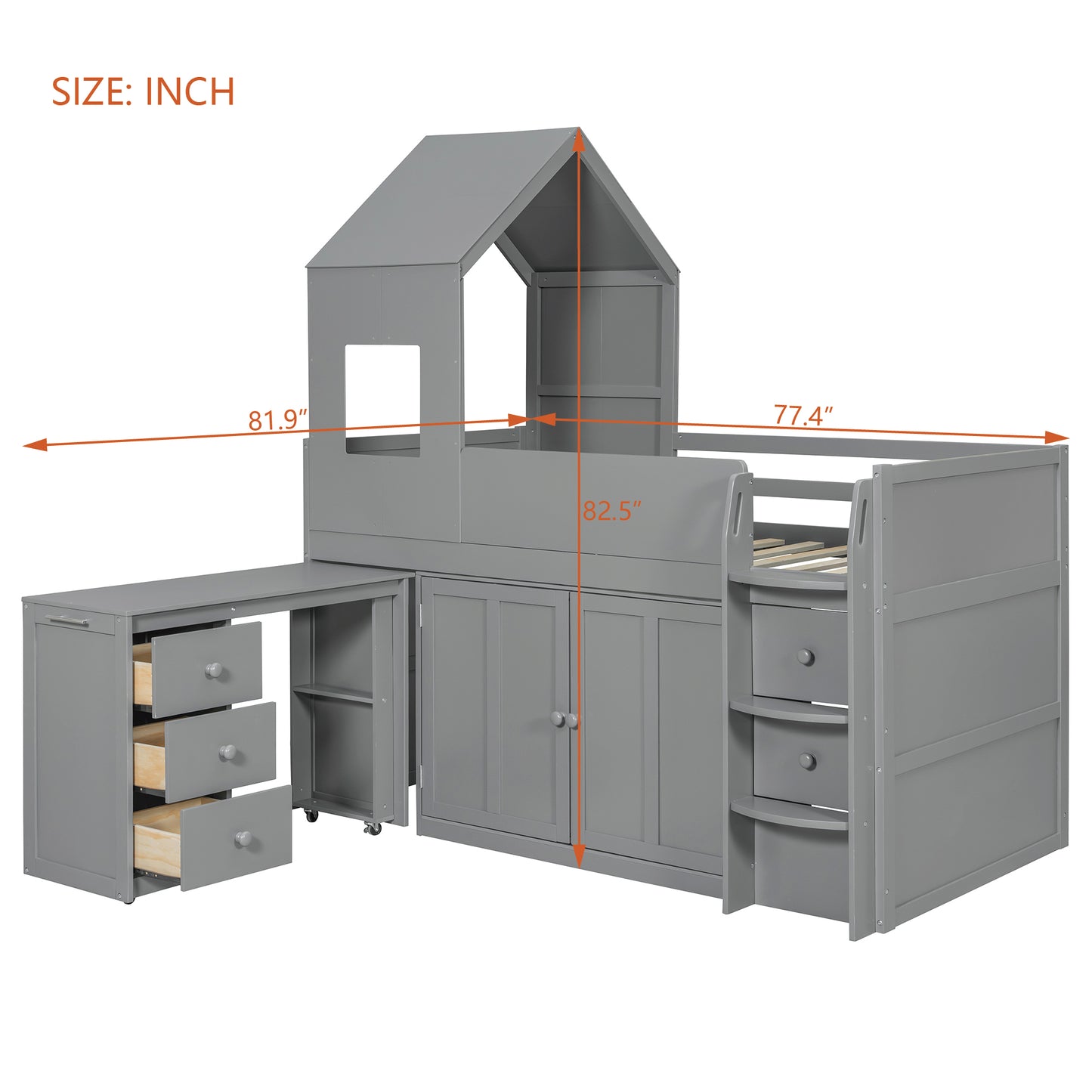 Mirightone™ Twin Size Low Loft Bed with Desk and Storage Cabinets White