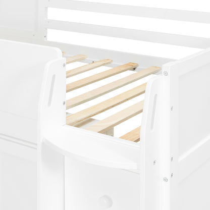 Mirightone™ Twin Size Low Loft Bed with Desk and Storage Cabinets White