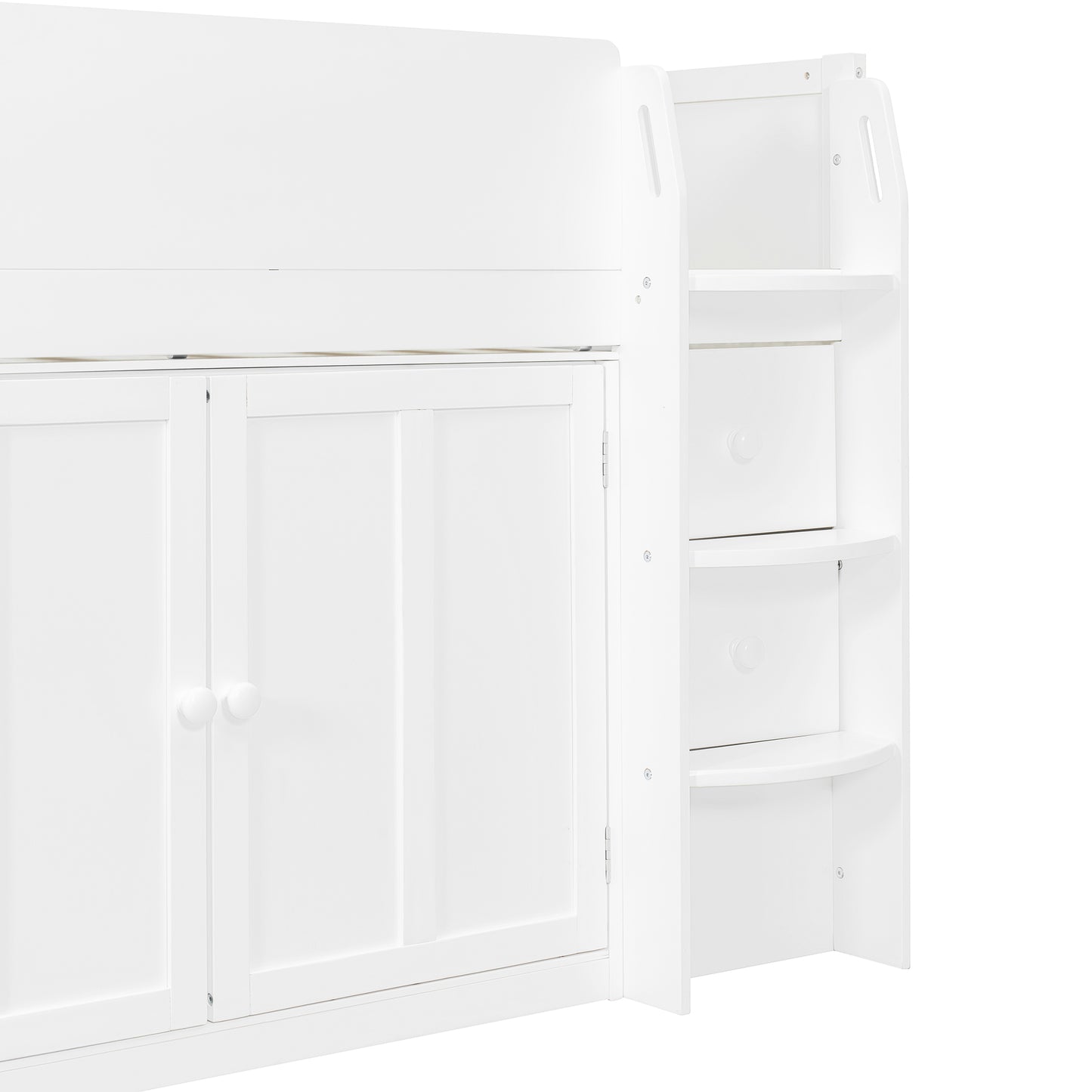 Mirightone™ Twin Size Low Loft Bed with Desk and Storage Cabinets White