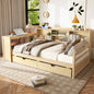 Naturalwooddaybedwithintegrateddeskandshelvingworkspacesideview