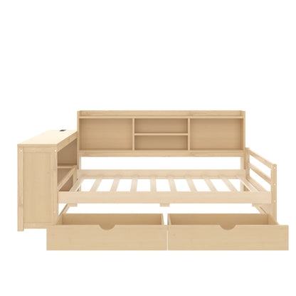 Naturalwooddaybedwithlarge-capacitystoragedrawersinteriorview