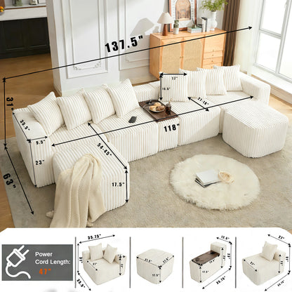 Mirightone™ 137.5" U Shaped Sofa Couch with USB, Wireless Charge & Coffee Table