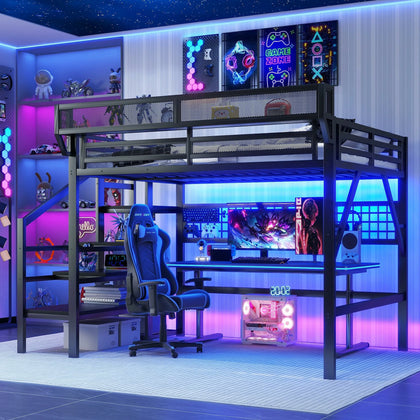QueenSizeLoftBedwithstairsandLEDlights_PerfectforYourOwnGamingRoom_1