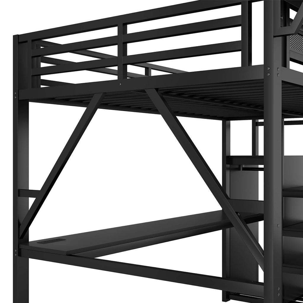 Queenloftbedmetalframewithreinforcedstructureandunder-beddesk_stronganddurabledesignforlong-termuse.