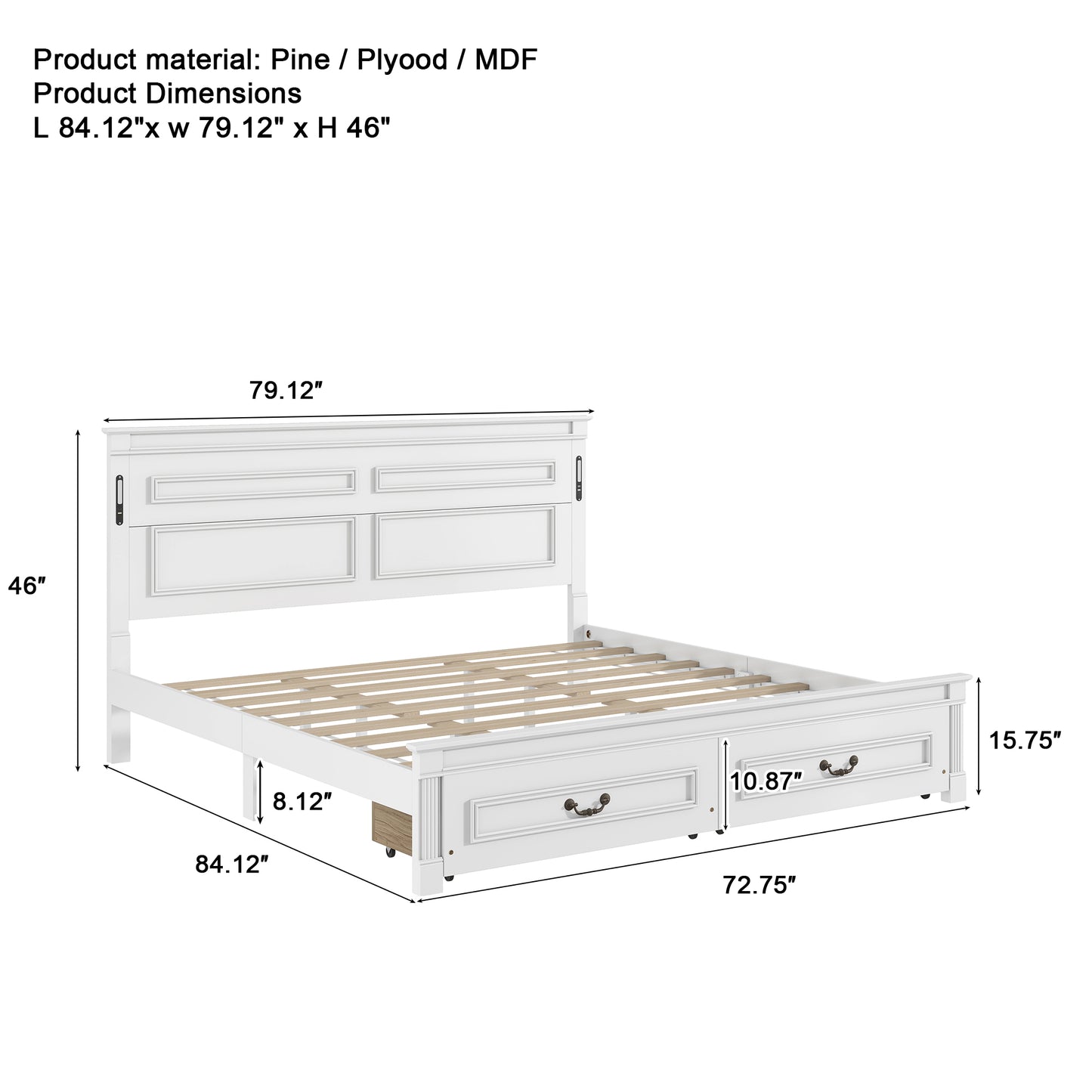 Mirightone ™ Queen Size Bed Frame with 2 Storage Drawers, Strengthened Frame.