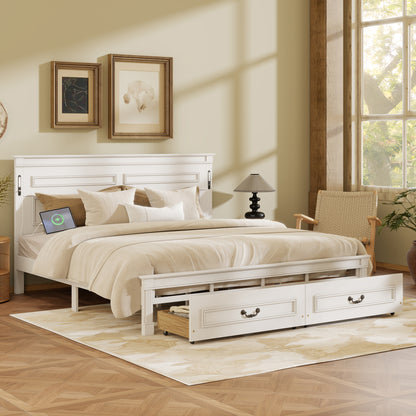 Mirightone ™ Queen Size Bed Frame with 2 Storage Drawers, Strengthened Frame.